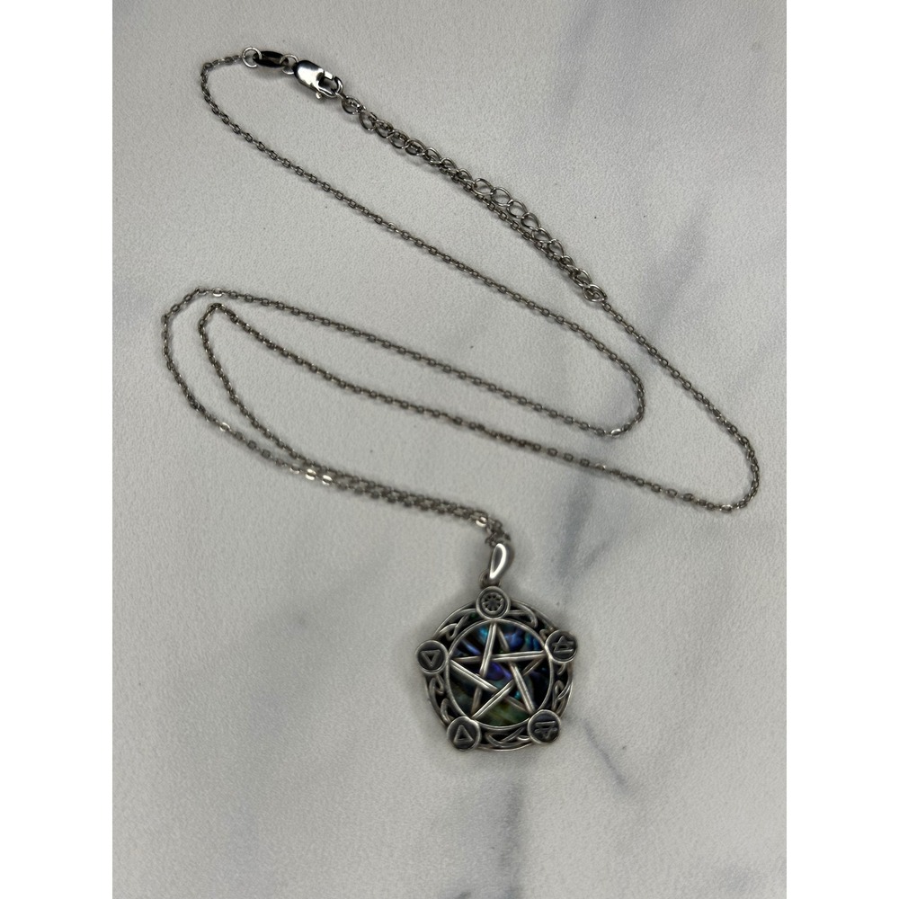 925 Sterling Silver Abalone Pentagram Elemental Symbols Celtic Knot Necklace